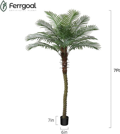 7Ft Artificial Sago Palm Tree Tall Fake Palm Plant with 12 Pcs Adjustable Leaves Tropical Decor Plastic Faux Tree in Pot Realistic Fake Plants for Home Indoor Office Patio Porch