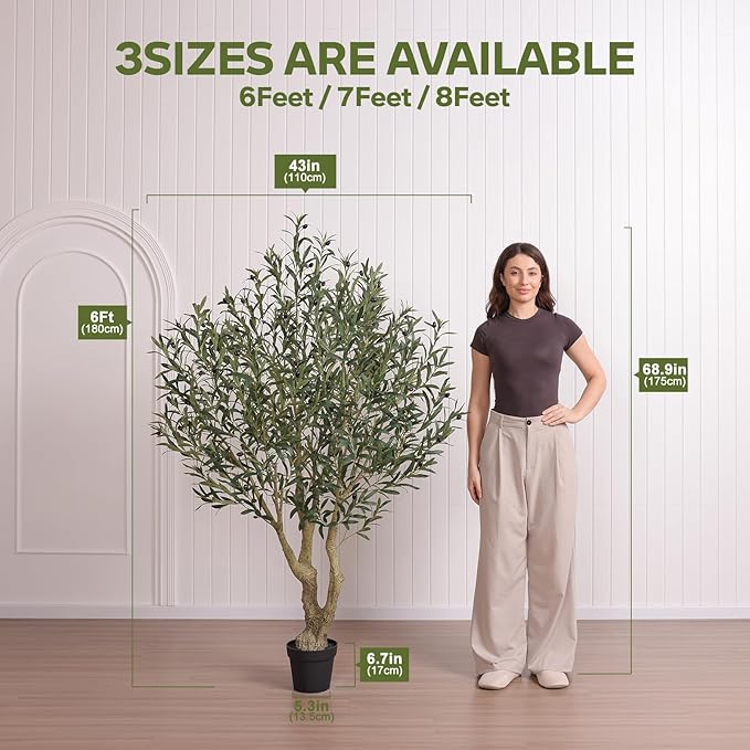 Olive Tree Artificial Indoor 6ft - UV Resistant Large Fake Plants - Realistic Faux Olive Tree in Pot - Tall Artificial Plants Outdoor for Home, Patio, Living Room, Office Decor,VN138