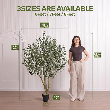 Olive Tree Artificial Indoor 6ft - UV Resistant Large Fake Plants - Realistic Faux Olive Tree in Pot - Tall Artificial Plants Outdoor for Home, Patio, Living Room, Office Decor,VN138