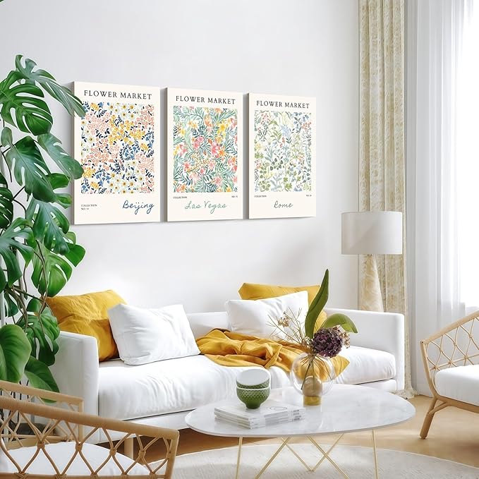 Framed Floral Canvas Wall Art Painting Botanical Wall Print Showcase Beijing, Las Vegas and Rome Flower Painting Poster Botanical Art Home Decor 12x16 inches x3