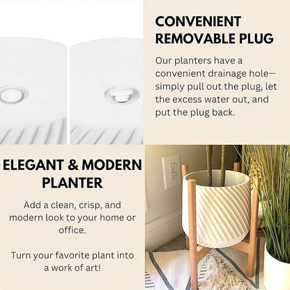 Fox & Fern Large 12 Inch Planter with Drainage Plug — Premium Polystone White Plant Pot; Modern Planter with 3D Texture and Ceramic Finish; 12 Inch Pots for Plants Indoor & Outdoor