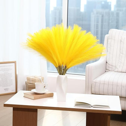 Faux Yellow Pampas Grass - 60pcs 24 Inch Short Artificial Pampas Grass Decor, Fake Pompas Floral for Vase Filler, Wedding Flower Arrangement, Party and Home Decor (Yellow, 60 Pieces)