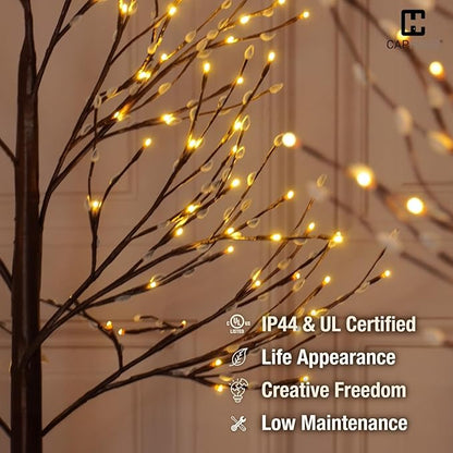 CAPHAUS 8FT Lighted Willow Tree with 240 Warm White LED Lights, Artificial Twinkling Twig Tree for Christmas Decorations Indoor, Holiday & Winter Home Decor