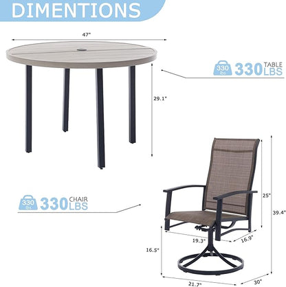 7 Piece Outdoor Dining Set, 47" Honey Oak Round Outdoor Dining Table with 6 Mocha Swivel Patio Table and Chair Set of 6 for Lawn, Garden, or Porch