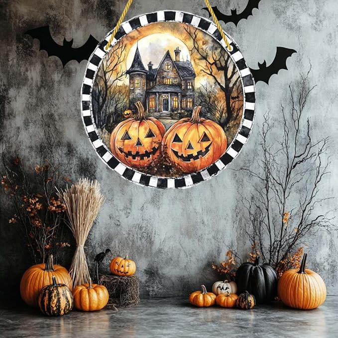 Acrylic Window Hanging Castle Pumpkins Stained Panel Window Decoration for Halloween Decorations Outdoor Indoor Garden Yard Home Halloween Decor 12 Inch