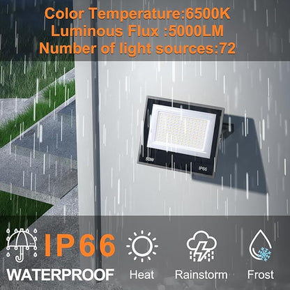 XXBSAZ 50W LED Flood Light Outdoor, Plug-in & Hardwired Security Light, IP66 Waterproof 6500K Daylight for Porch, Shed & Small Outdoor Areas (2 Pack)