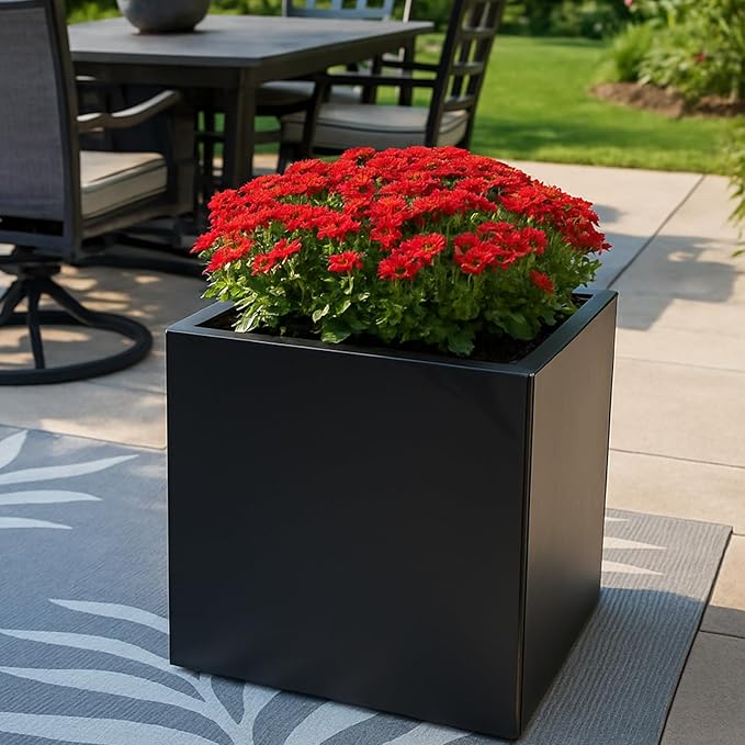 Tall Rectangular Removable Planter for Indoor or Outdoor Terraces, Porches, Durable All Weather, Garden, Modern Design, for Plants, Flowers(Cube)