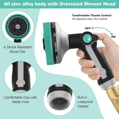 Garden Hose Nozzle | Heavy-Duty Metal Hose Sprayer Nozzle - 9cm/3.5" Ultra-Wide Spray, 8 Adjustable Nozzle Modes, Water Hose Nozzles for Watering, Cleaning, Pets & Car Washing (New Upgraded)
