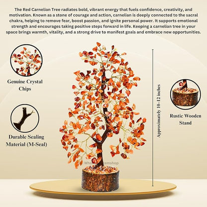 GEMSCITE Carnelian Crystal Tree with Golden Wire – Natural Healing Gemstone Bonsai for Home Decor & Positive Energy