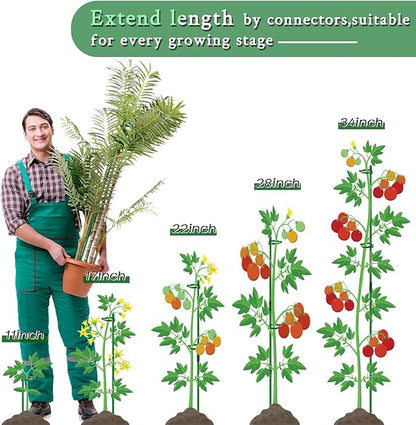 Plant Stakes 17inch &11inch SupKing Adjustable Length Plant Support Stake 16Pcs Orchid Stick with Clips for Indoor Outdoor,Garden Pole for Potted Tomato Amaryllis Vegetables Comes with 20 Ties (Green)