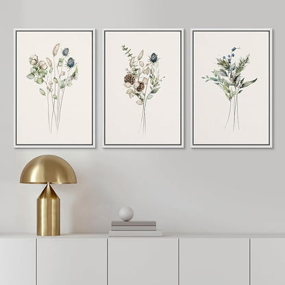 Ashbrook Framed Canvas Print Wall Art Set Wildflower Bouquet Nature Wilderness Illustrations Modern Art Decorative Floral Botanical Minimal Calm/Relax/Cozy for Bedroom - 24"x36"x3 WHITE