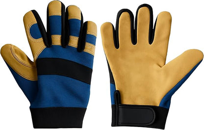 Men’s Cowhide Leather Work Gloves with Adjustable Strap – Durable Utility Gloves for Ranch, Farm & Equestrian