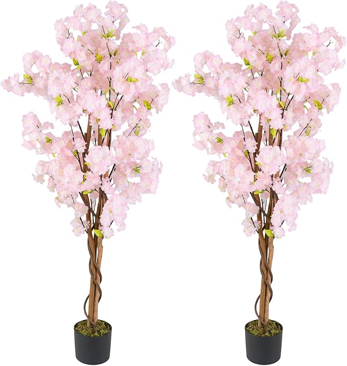 Safeplus 2 Pack 5FT Artificial Cherry Blossom Tree with Pink Flowers for Indoor Outdoor Décor