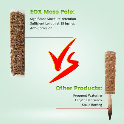 EOX 4 Pcs 15 Inch Plastic Moss Pole for Plants Monstera Set with 5.3oz/150g Sphagnum Moss, Plant Poles for Climbing Plants, Plant Support for Indoor Plants, Garden Ties