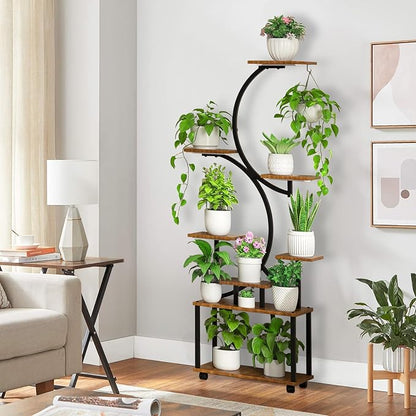 Plant Stand with Grow Light and Wheels, 8-Tiered Tall Plant Stands for Indoor Plants Multiple, Metal Plant Shelf Display Rack Holder, Flower Stand for Indoor Plants, Living Room, Garden, Patio (M)