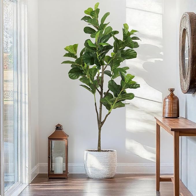 6.23ft Ficus Artificial Fiddle Leaf Tree, Lifelike Faux Lyrata Trees, Green Lush Fake Fig Tree Floor Tall Plants for Office Home Living Room Indoor Outdoor Modern Decor, Perfect Housewarming Gift