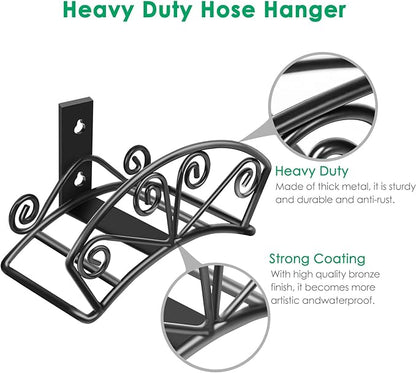TomCare Garden Hose Holder Heavy Duty Water Hose Holder Solid Metal Hose Hanger Wall Mount Decorative Durable Garden Hose Storage Hose Reel Hose Organizer for Outside Yard, Black