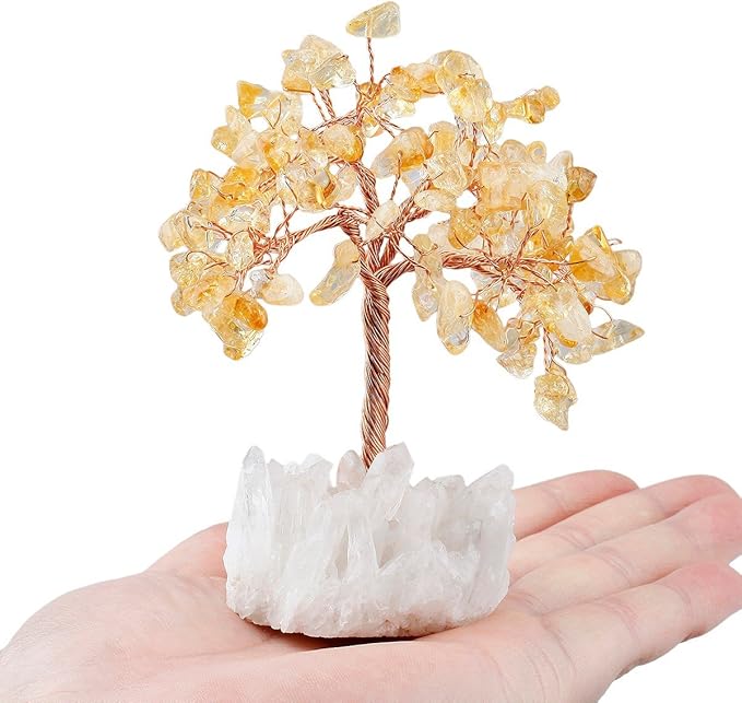 mookaitedecor Citrine Crystal Tree, Quartz Cluster Rock Crystal Base Bonsai Money Tree for Wealth and Luck
