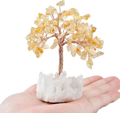 mookaitedecor Citrine Crystal Tree, Quartz Cluster Rock Crystal Base Bonsai Money Tree for Wealth and Luck
