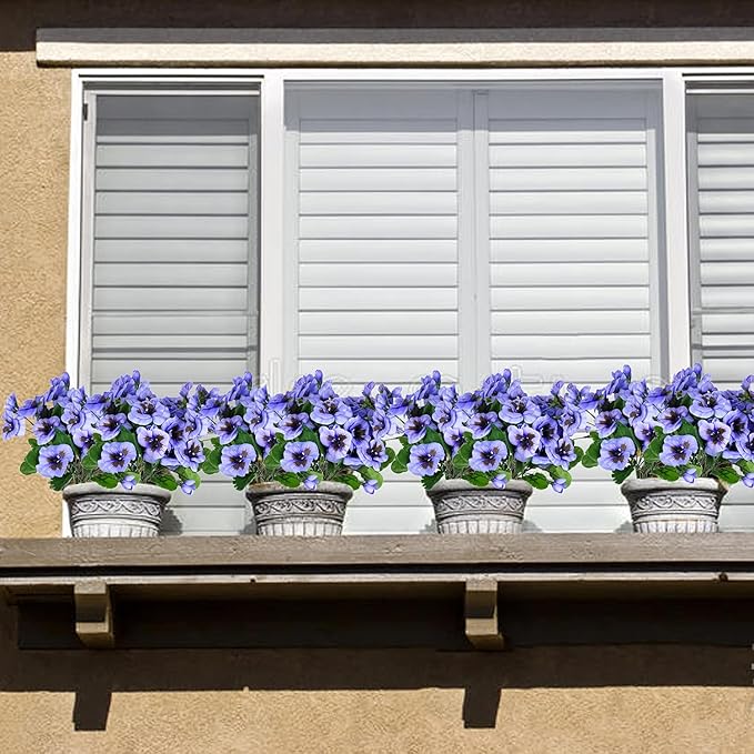 QIANYUN Fake Flowers Pansy Small Wild Flower Daisy Faux Plastic Purple Flowers for Home Wedding Kitchen Garden Table Centerpieces Indoor Outdoor Decor (8PCS,Purple)
