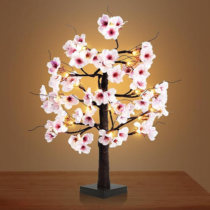 Uieke 2PACK 24IN Lighted Cherry Blossom Tree 48 Warm White LED Tabletop Artifical Bonsai Tree with Timer Battery/USB Operated for Wedding Party Spring Home Indoor Japanese Room Decor