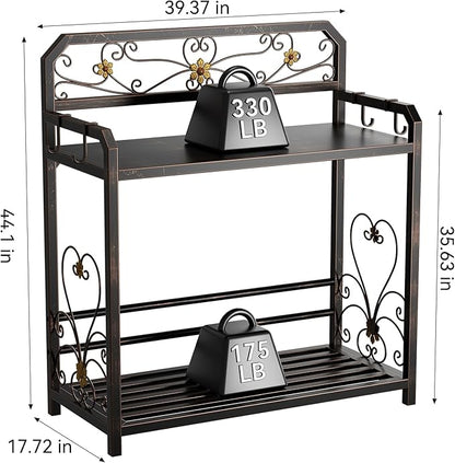 Potting Bench, Outdoor Potting Table with 4 Side Hooks, All-Weather Gardening Table Work Station, Outside Garden Workbench, 505lbs Capacity, 18" D x 39" W x 44" H, Distressed Vintage Black