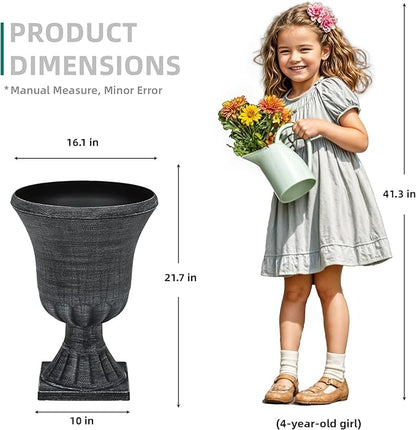 22" Tall Planters Set of 2, Washed Black Urn Outdoor Pots for Plants, Versatile Indoor/Outdoor Flower Pots w/Drainage Holes for Patio, Garden, Porch & Living Room Decor, Ideal Gift
