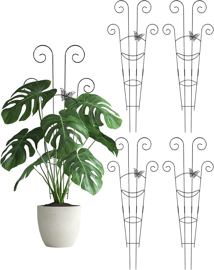 4 Pcs Metal Butterfly Plant Trellis for Potted Plants, 30" Expandable Garden Support for Climbing Plants Indoor, Houseplant Climber for Ivy Pothos Monstera Hoya Flower Outdoor (Black)