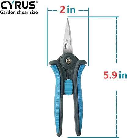 CYRUS 6”Garden Scissors Small Pruning Shears with Straight Blades,Hand Pruners for gardening,Micro-tip Floral Flower Shears Stainless Steel,Blue