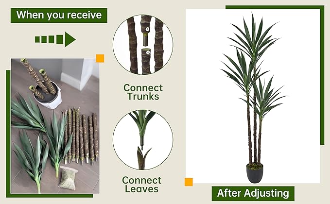 Artificial Agave Tree 5.2FT with 45 Leaves & 3 Trunks & Elegant Black Pot Lifelike Tall Large Fake Faux Modern Tree 62 Inch for Indoor Home Office Porch Store Corner Decor Housewarming Gift