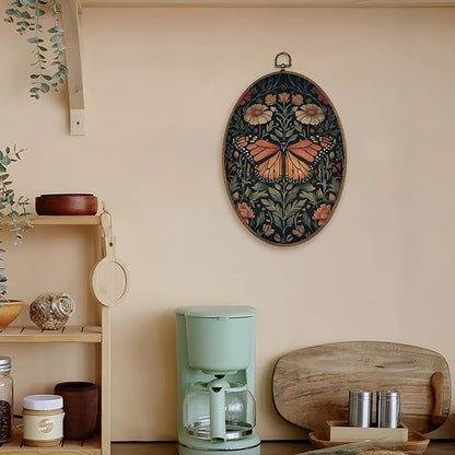 LKETW Vintage Floral Butterfly Dragonfly Oval Wall Art Decor, Dark Cottagecore Oval Canvas Hanging Decor, Rustic Wildflower Insect Wall Decorations for Home Living Room Bedroom, 8.6x11.4 Inch Set of 2