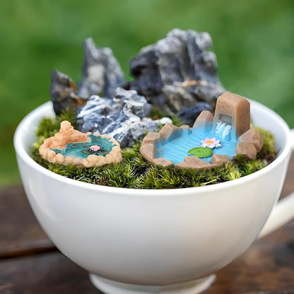 4 Pcs Miniature Pond Landscape Terrarium Decor – Vintage Micro Fairy Garden, Chinese Style Ornaments with Realistic Design for Dollhouse, Tabletop DIY Scene, Fish Tank, and Tiny Garden Figurines