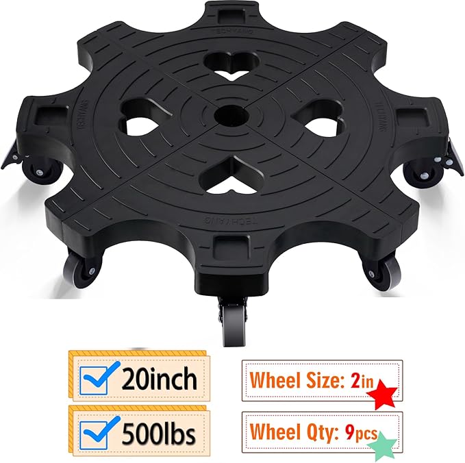 20 Inch Plant Caddy With Wheels - Heavy Duty Outdoor Indoor Rolling Plant Stand With Casters Black Plant Dolly Large Potted Planter Cart For Big Flower Pots Plants Pots, Heart Shaped Garden Pot Mover