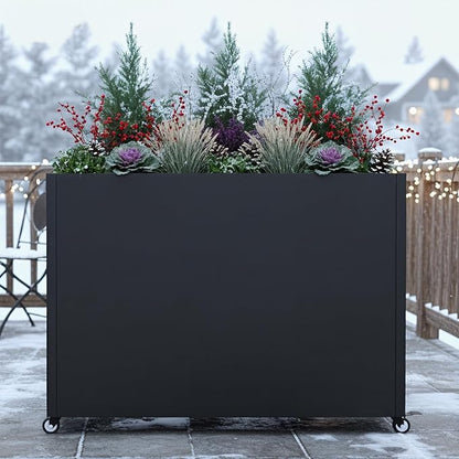 36" L x 9.3" W x 28.4" H Metal Planter Box with Wheels & Removable Shelf – Rolling Raised Garden Bed with Smart Drainage System, Rustproof Outdoor Planter for Patio, Balcony & Modern Décor