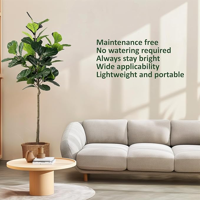 Artificial Fiddle Leaf Fig Tree, 6FT Faux Ficus Lyrata Plant Tall Fake Tree for Home Decor Artificial Tree for Indoor Office Living Room (Fiddle Leaf Fig Tree, 6 FT)