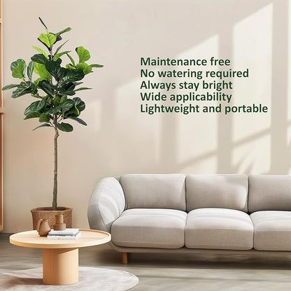 Artificial Fiddle Leaf Fig Tree, 6FT Faux Ficus Lyrata Plant Tall Fake Tree for Home Decor Artificial Tree for Indoor Office Living Room (Fiddle Leaf Fig Tree, 6 FT)