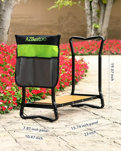 Bamboo Garden Kneeler and Seat Heavy Duty, Upgrade Gardening Bench and 2-inch Thick Kneeling Pad 1 Larger Tool Bags, Gardening Gift for Women Men, for Gardeners