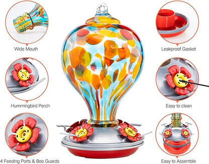 Muse Garden Hummingbird Feeders Blown Glass Hummingbird Feeder, Garden Backyard Decor for Outside, 32OZ, Hawaii Beach