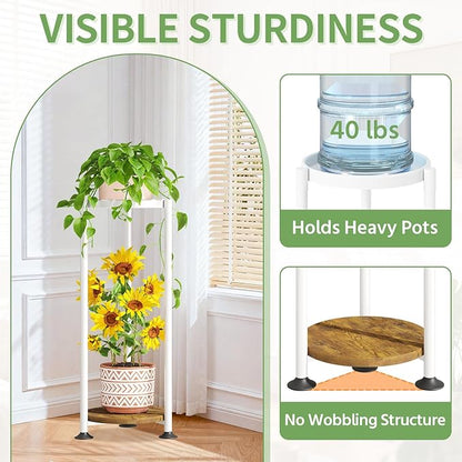 KMOTASUO 2 Tier Plant Stands Indoor, 30 Inch Tall Metal Corner Plant Stand, Modern Flower Shelf Pot Holder Planter Display Rack for Living Room Balcony Patio Garden(White)