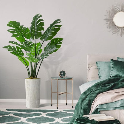 Artificial Tree in Modern Swirl Pattern Planter, Fake Monstera Silk Tree for Indoor and Outdoor Home Decoration - 65" Overall Tall (Plant Pot Plus Tree)