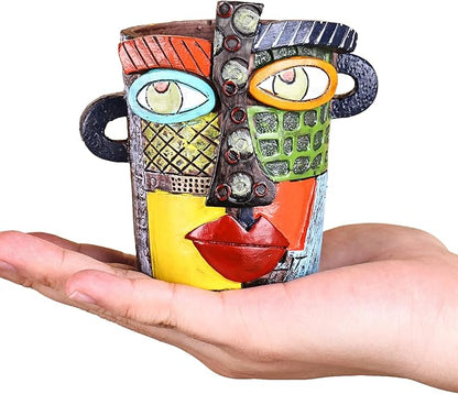 Mini Face Planters Pots Head, Abstract Colorful Graffiti Cute Mini Pots for Plants with Drainage, Ideal for Indoor Outdoor Unique Planters for Plants (Colored)