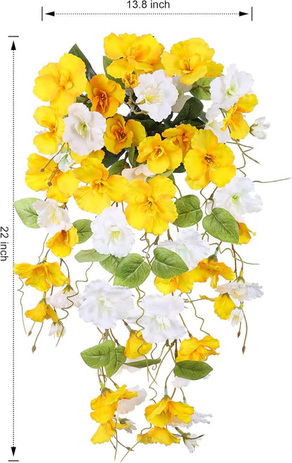 Fake Hibiscus Artificial Hanging Flowers Plants for Outdoors Spring Decoration, 4pcs Silk Hibiscus Vines Realistic UV Resistant Faux Flowers for Outside Planter Porch Patio Yard Wedding Party, Mix