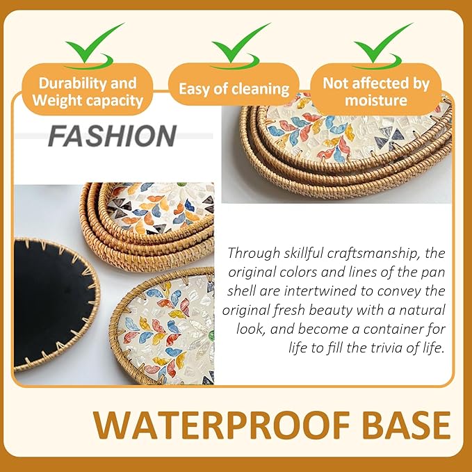 Oval Rattan Tray Bowls, 2 Pack Rattan Wicker Storage Bowls, Decorative Wicker Gift Basket for Serving Fruit Food Bread, Kitchen Counter Organizing