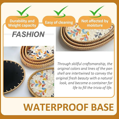 Oval Rattan Tray Bowls, 2 Pack Rattan Wicker Storage Bowls, Decorative Wicker Gift Basket for Serving Fruit Food Bread, Kitchen Counter Organizing
