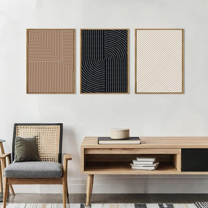 ANHUIB Neutral Canvas wall art Boho Modern Wall Decor Abstract Line Painting 12x16 Inch Set of 3 for Living Room Bedroom Bathroom