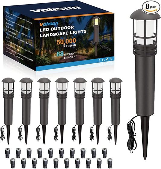 VOLISUN Outdoor LED Landscape Lighting,8-Pack 3W 12V Low Voltage Pathway Lights,Outdoor Waterproof Garden Lights,Aluminum Housing ETL Listed,CRI 90+,3000K Warm White for Driveway Sidewalk