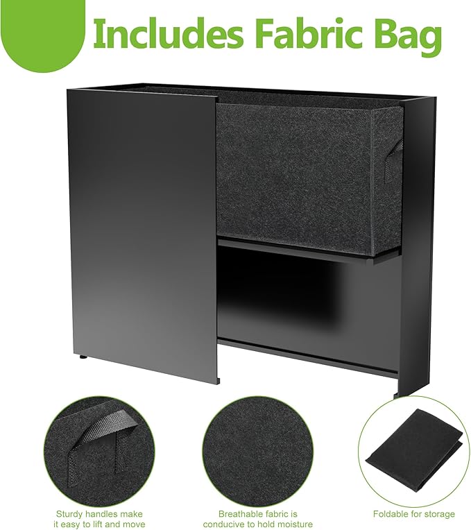 Metal Planter Box 38.2'' x 13'' x 30'' Rectangle Planters for Outdoor Plants Large Black Rectangular Planter with Felt Bag & Drainage Holes for Indoor or Outdoor Flower Garden Porch Patio