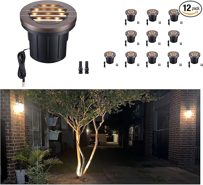Well Lights Low Voltage, 4 Inch 12V In Ground LED Landscape Lights, IP67 Waterproof Outdoor, Louvered Top Aluminum ORB for Garden Driveway 6W 350LM 12 Pack, Color Temp Random: 3000K or 5CCT