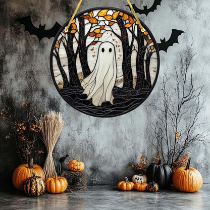 Acrylic Window Hanging Ghost Stained Panel Window Decoration for Halloween Decorations Outdoor Indoor Garden Yard Home Halloween Decor 12 Inch