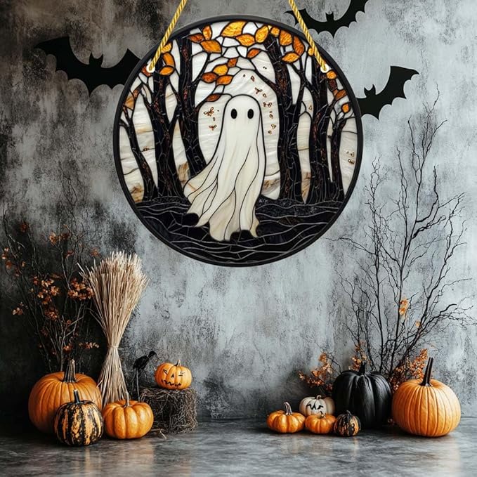 Acrylic Window Hanging Ghost Stained Panel Window Decoration for Halloween Decorations Outdoor Indoor Garden Yard Home Halloween Decor 8 Inch
